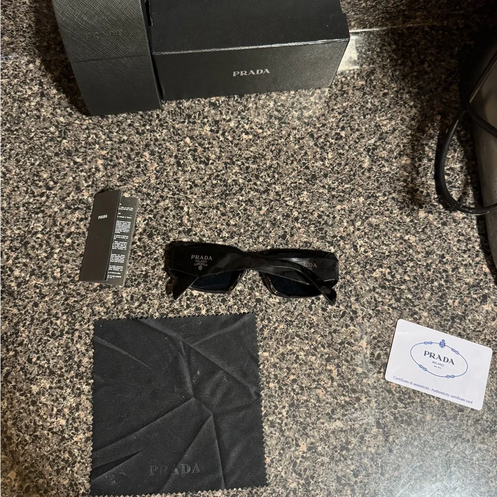 Prada Black Logo-Arm Sunglasses with Case and Cloth